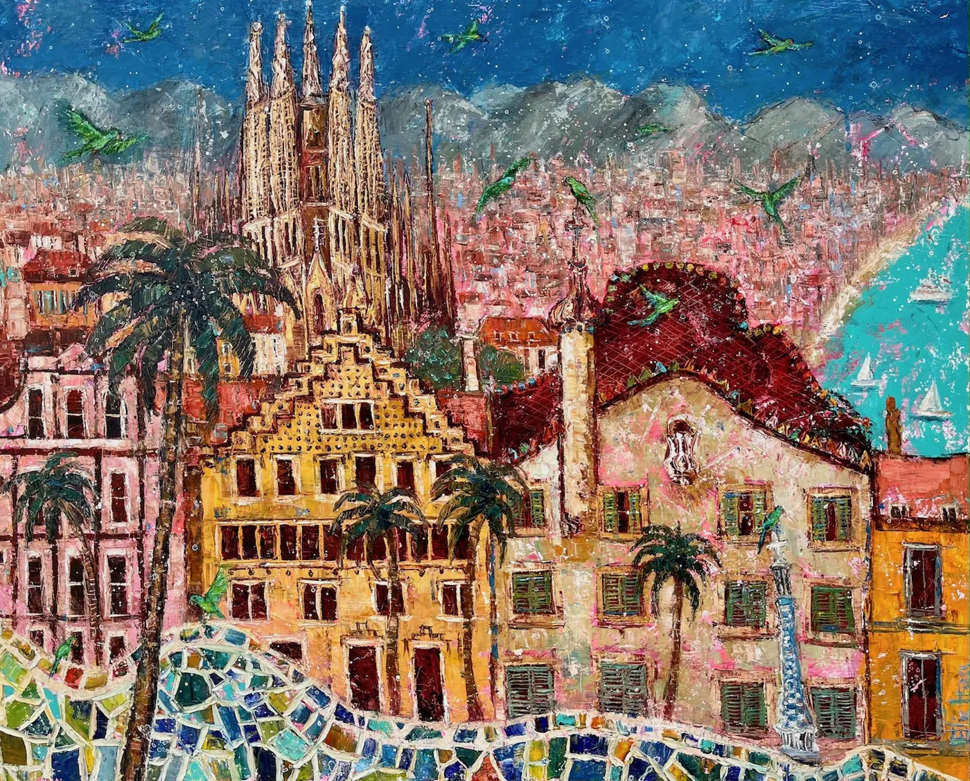 Gaudi and Green Parrots, Barcelona by Ellie Hesse