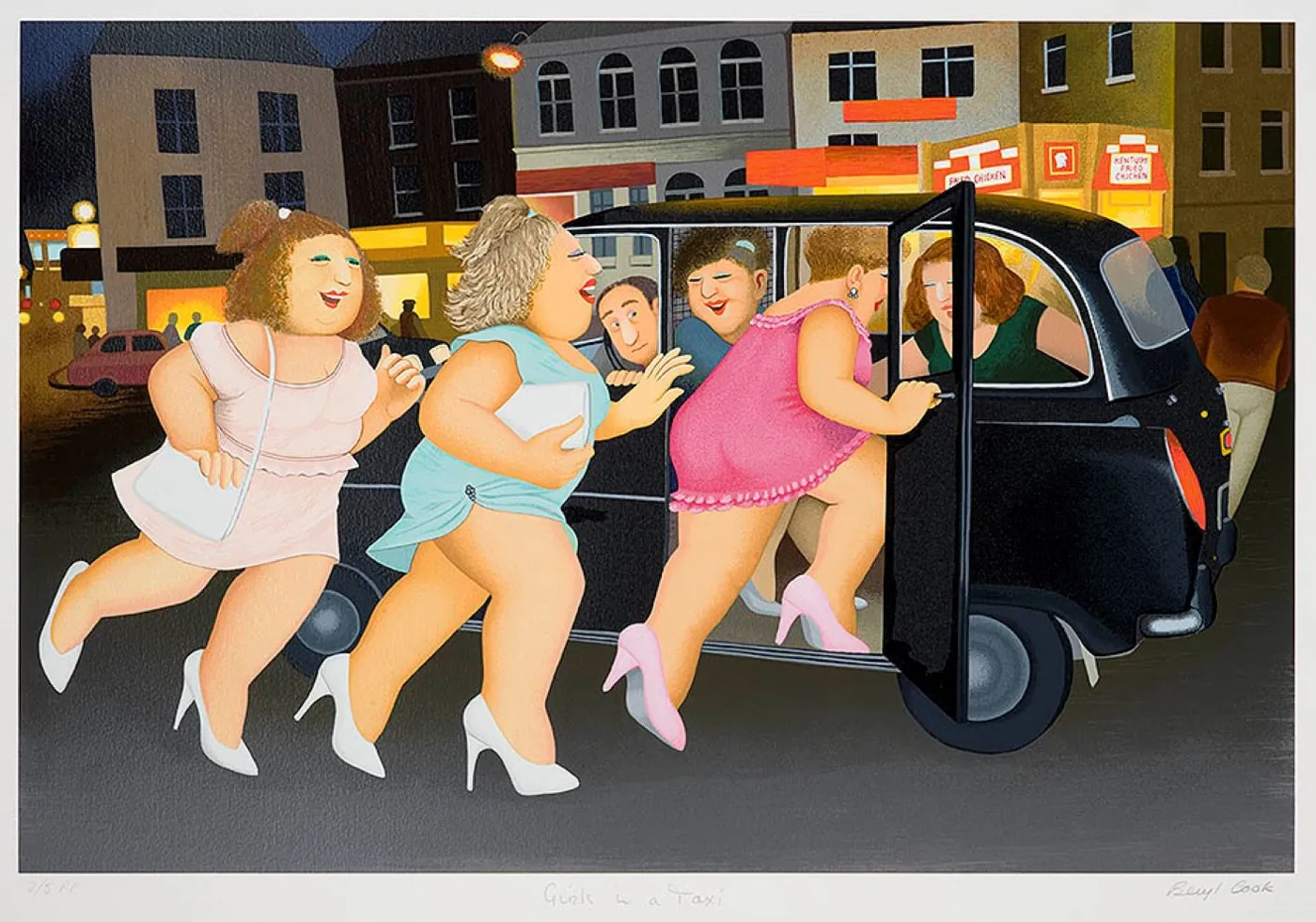 Girls in a Taxi by Beryl Cook