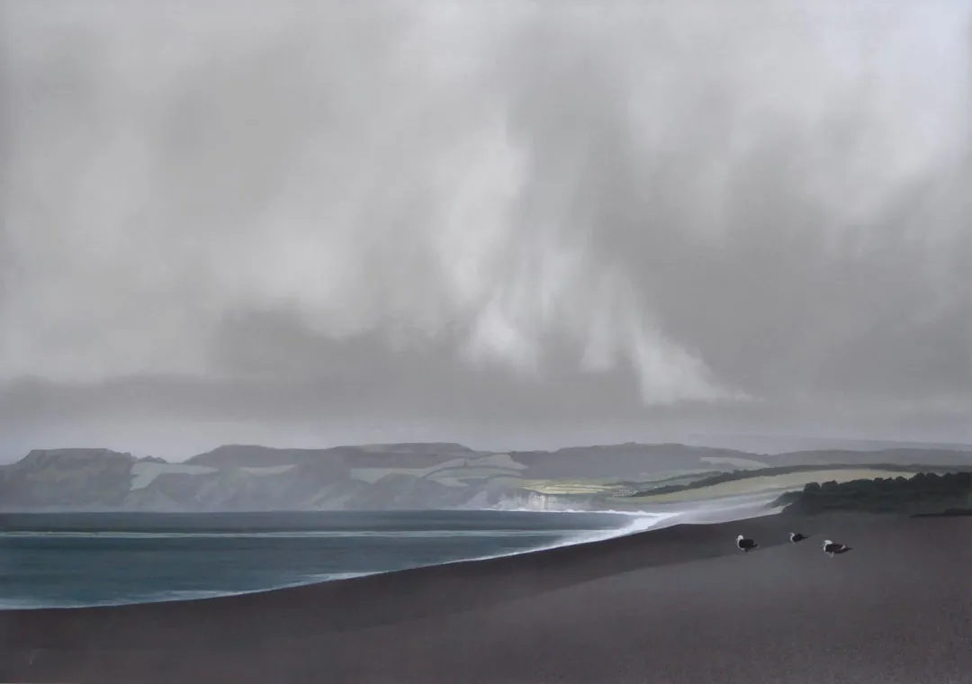 Gulls on Chesil Beach by Terry Watts RBA