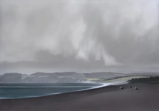 Gulls on Chesil Beach by Terry Watts RBA